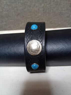 Buffalo Nickel& Turquoise cuff bracelet leather